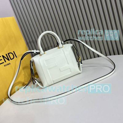 Replica Fend1 Nappa FF Mini White Cube Bag Gold-tone Metal